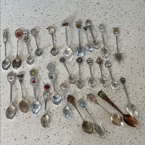 Vintage Collectible Silver-Tone Souvenir Demitasse Spoon Set 27- Mixed Colors